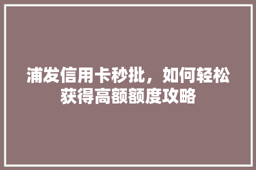 浦发信用卡秒批，如何轻松获得高额额度攻略