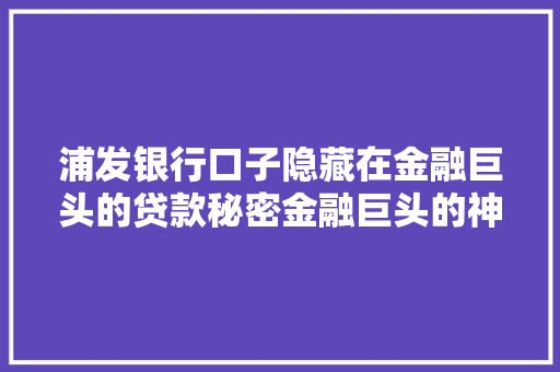 浦发银行口子隐藏在金融巨头的贷款秘密金融巨头的神秘贷款手段