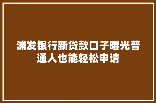 浦发银行新贷款口子曝光普通人也能轻松申请