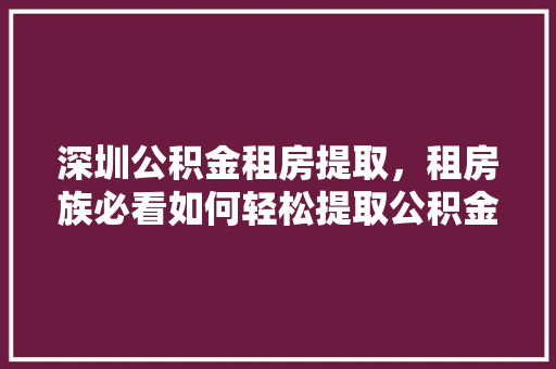 深圳公积金租房提取，租房族必看如何轻松提取公积金支付房租
