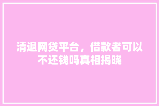 清退网贷平台，借款者可以不还钱吗真相揭晓