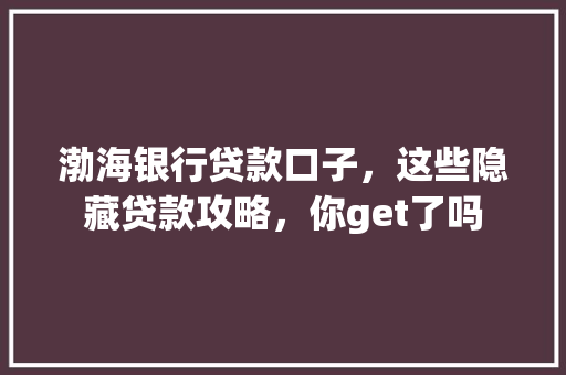 渤海银行贷款口子，这些隐藏贷款攻略，你get了吗