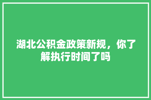 湖北公积金政策新规，你了解执行时间了吗