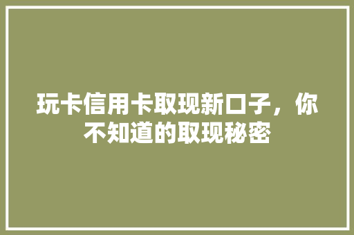 玩卡信用卡取现新口子，你不知道的取现秘密
