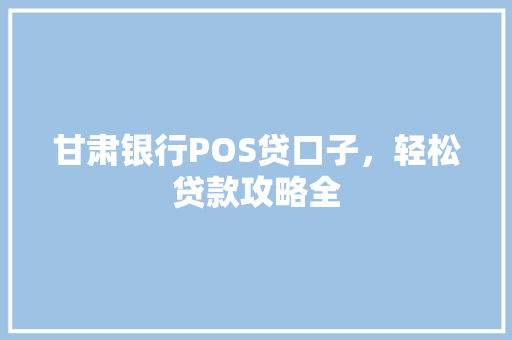甘肃银行POS贷口子，轻松贷款攻略全