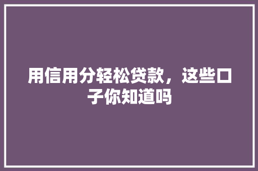 用信用分轻松贷款，这些口子你知道吗