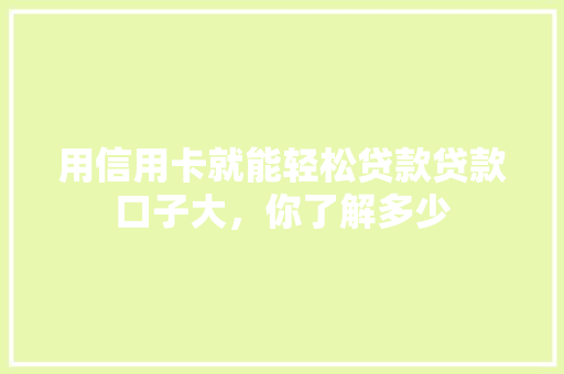 用信用卡就能轻松贷款贷款口子大，你了解多少