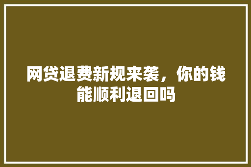 网贷退费新规来袭，你的钱能顺利退回吗  第1张