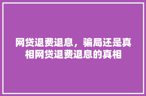 网贷退费退息，骗局还是真相网贷退费退息的真相  第1张