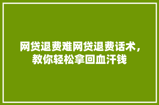 网贷退费难网贷退费话术，教你轻松拿回血汗钱