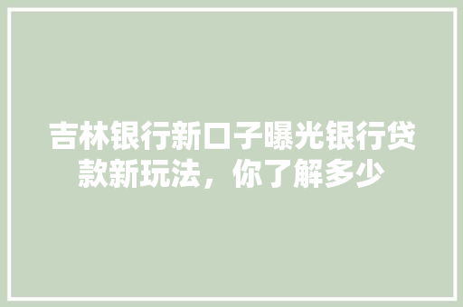 吉林银行新口子曝光银行贷款新玩法，你了解多少