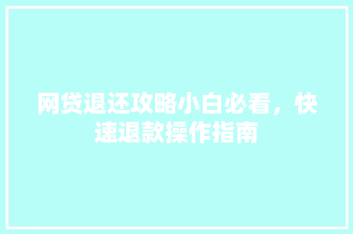 网贷退还攻略小白必看，快速退款操作指南