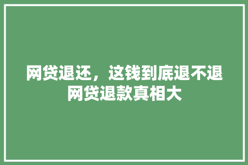 网贷退还，这钱到底退不退网贷退款真相大