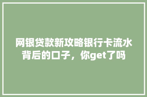 网银贷款新攻略银行卡流水背后的口子，你get了吗
