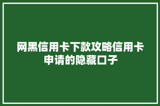 网黑信用卡下款攻略信用卡申请的隐藏口子