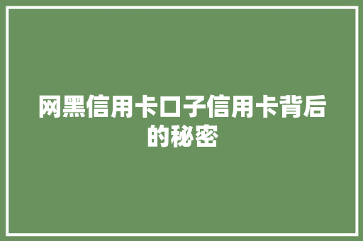 网黑信用卡口子信用卡背后的秘密