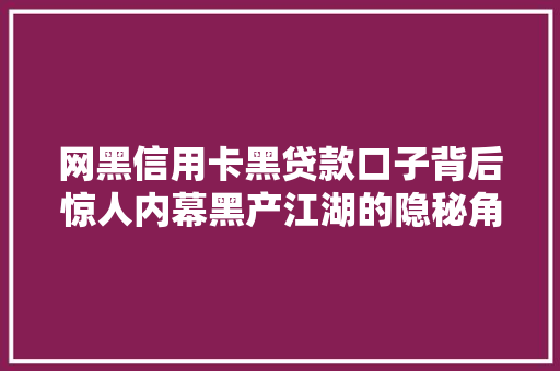 网黑信用卡黑贷款口子背后惊人内幕黑产江湖的隐秘角落