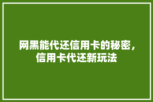 网黑能代还信用卡的秘密，信用卡代还新玩法