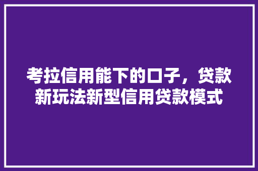 考拉信用能下的口子，贷款新玩法新型信用贷款模式