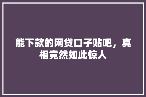 能下款的网贷口子贴吧，真相竟然如此惊人  第1张