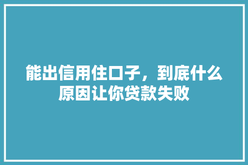 能出信用住口子，到底什么原因让你贷款失败