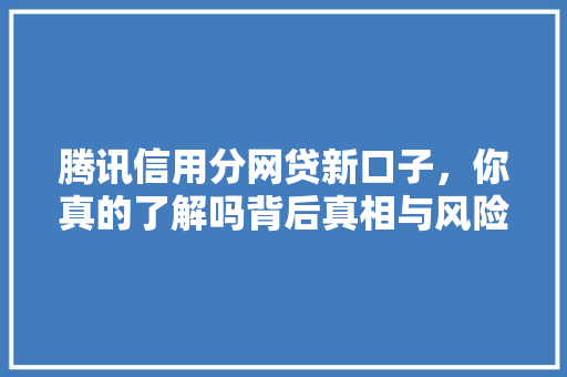 腾讯信用分网贷新口子，你真的了解吗背后真相与风险  第1张