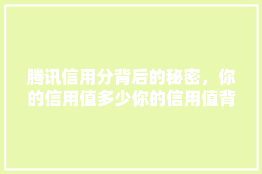 腾讯信用分背后的秘密，你的信用值多少你的信用值背后的大数据游戏  第1张