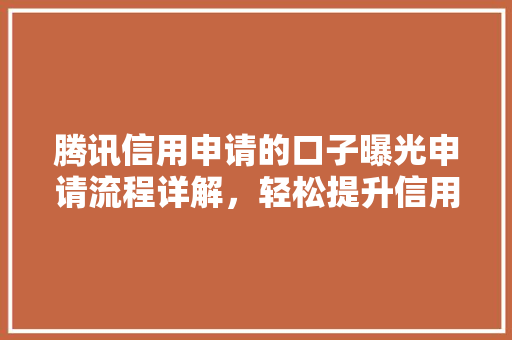 腾讯信用申请的口子曝光申请流程详解，轻松提升信用额度
