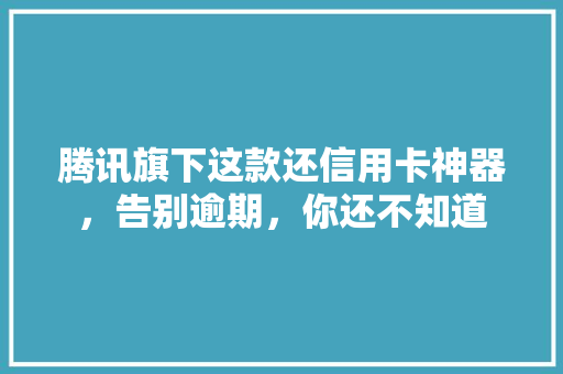 腾讯旗下这款还信用卡神器，告别逾期，你还不知道  第1张
