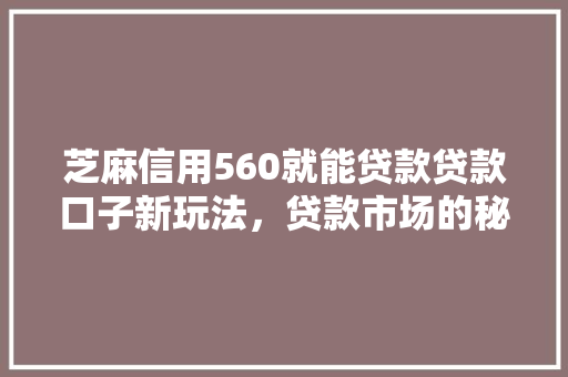 芝麻信用560就能贷款贷款口子新玩法，贷款市场的秘密武器