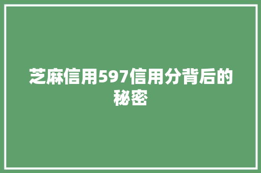 芝麻信用597信用分背后的秘密