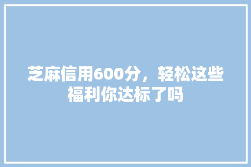 芝麻信用600分，轻松这些福利你达标了吗