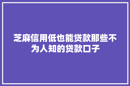 芝麻信用低也能贷款那些不为人知的贷款口子