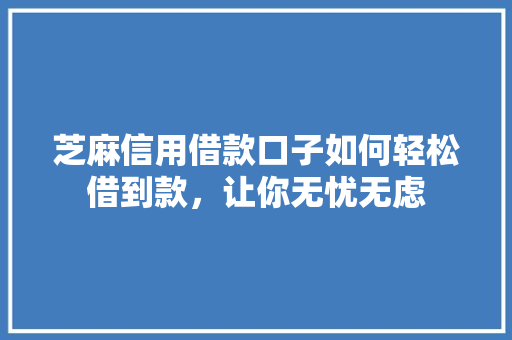 芝麻信用借款口子如何轻松借到款，让你无忧无虑