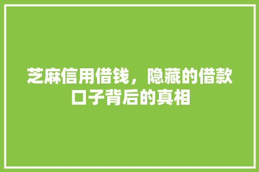 芝麻信用借钱，隐藏的借款口子背后的真相