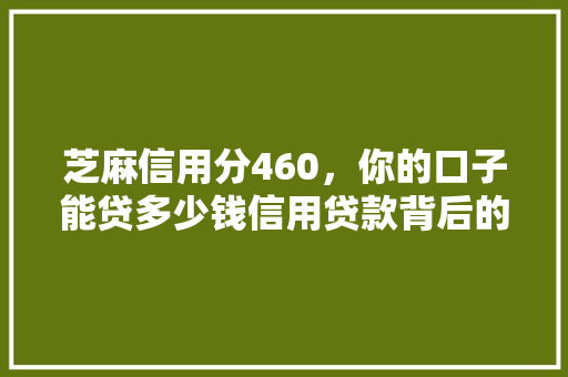 芝麻信用分460，你的口子能贷多少钱信用贷款背后的秘密