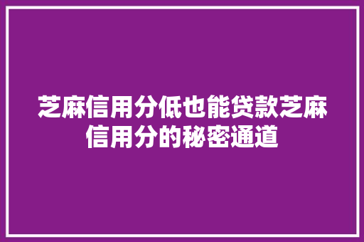 芝麻信用分低也能贷款芝麻信用分的秘密通道