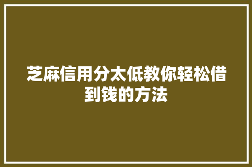 芝麻信用分太低教你轻松借到钱的方法