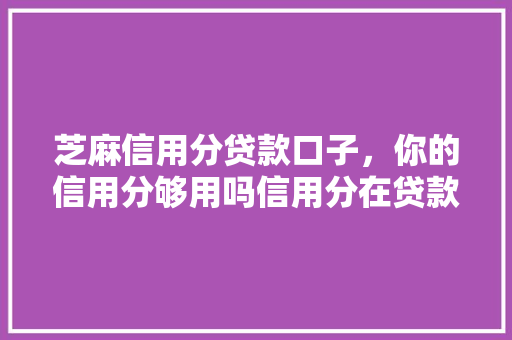 芝麻信用分贷款口子，你的信用分够用吗信用分在贷款中的应用