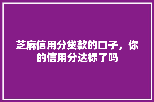 芝麻信用分贷款的口子，你的信用分达标了吗