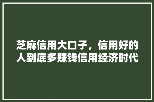 芝麻信用大口子，信用好的人到底多赚钱信用经济时代下的财富密码