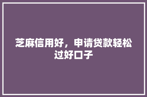 芝麻信用好，申请贷款轻松过好口子