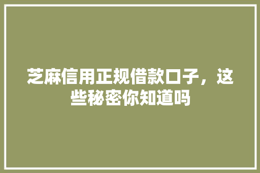 芝麻信用正规借款口子，这些秘密你知道吗