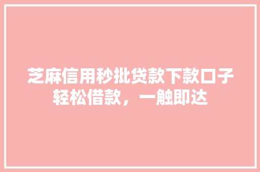 芝麻信用秒批贷款下款口子轻松借款，一触即达