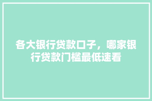 各大银行贷款口子，哪家银行贷款门槛最低速看