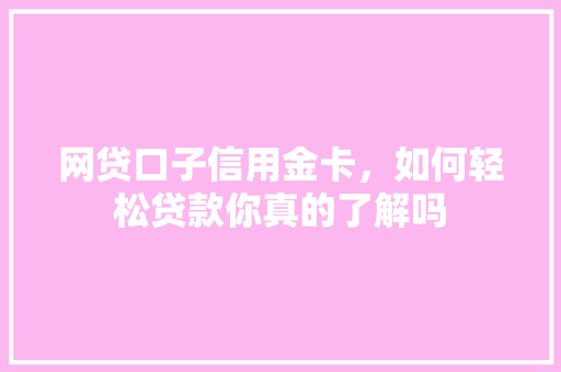 网贷口子信用金卡，如何轻松贷款你真的了解吗