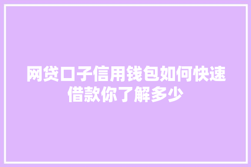 网贷口子信用钱包如何快速借款你了解多少