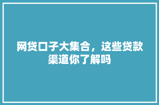 网贷口子大集合，这些贷款渠道你了解吗