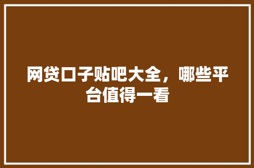 网贷口子贴吧大全，哪些平台值得一看