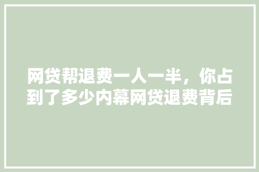 网贷帮退费一人一半，你占到了多少内幕网贷退费背后的秘密